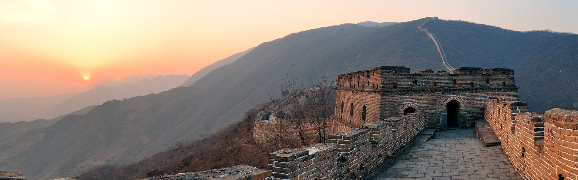 great wall sunset panorama mountains beijing china