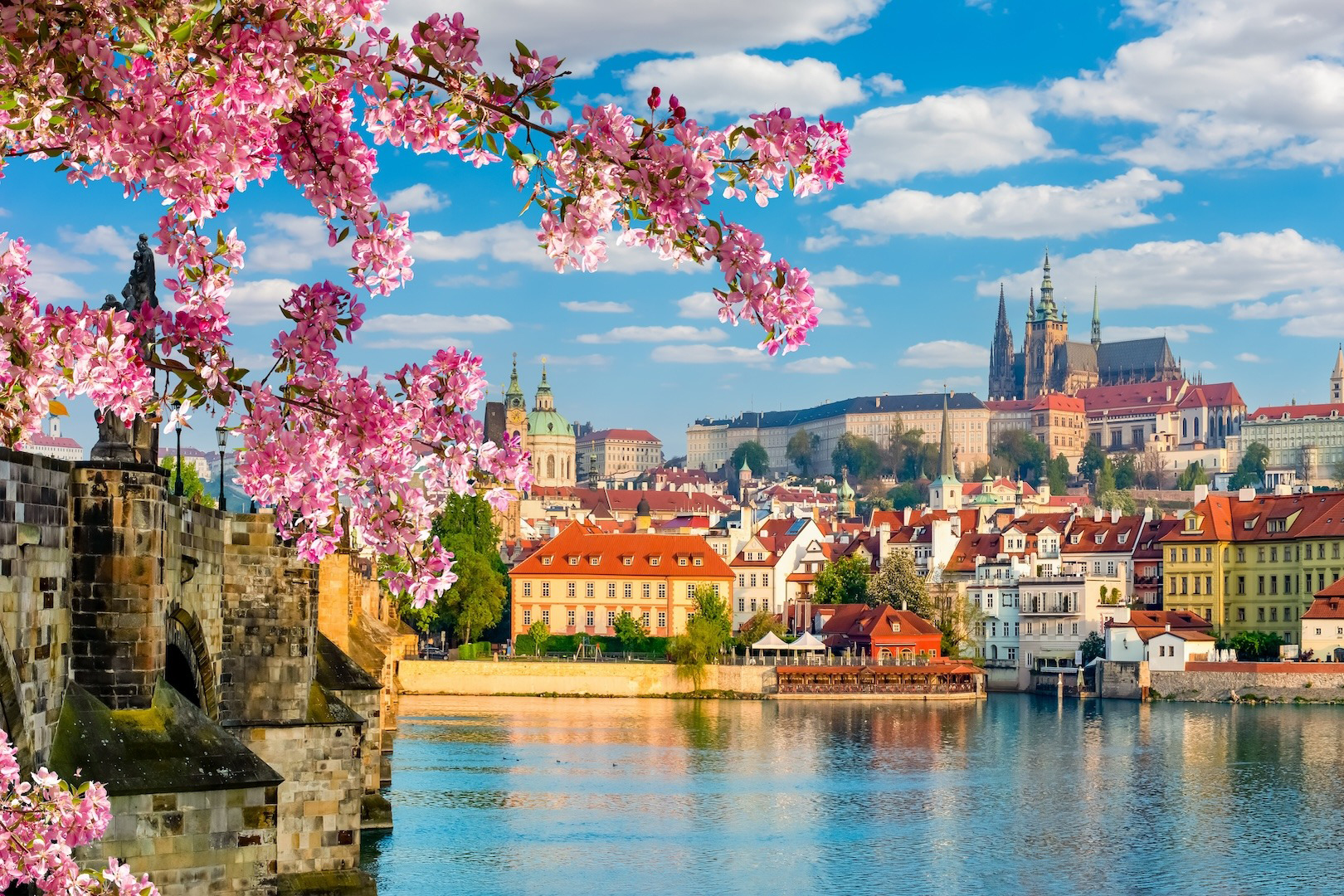 Scenic,Prague,Panorama,With,Hradcany,Castle,And,Vltava,River,In